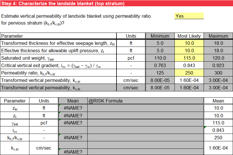 Step 4 of BT Case 6 worksheet: Deterministic input for permeability ratio as input.